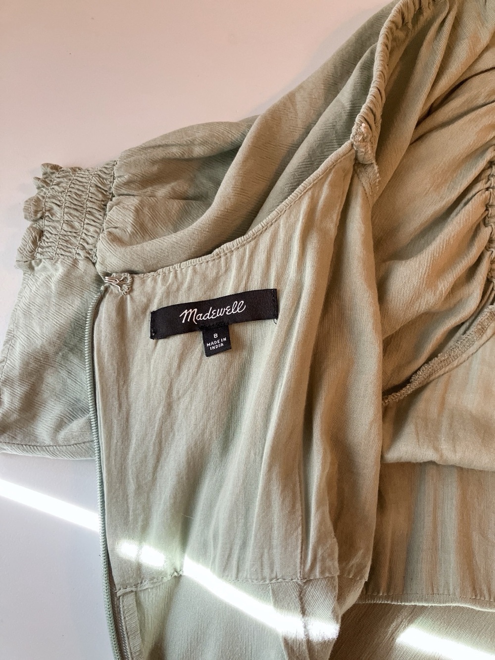 Madewell Sweetheart Neckline Puff-Sleeve Dress Earthy Green Medium Size 8 EUC - Picture 8 of 13